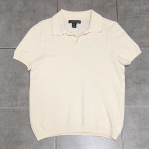 Textured Cream Polo Shirt 100% Extrafine Merino Wool